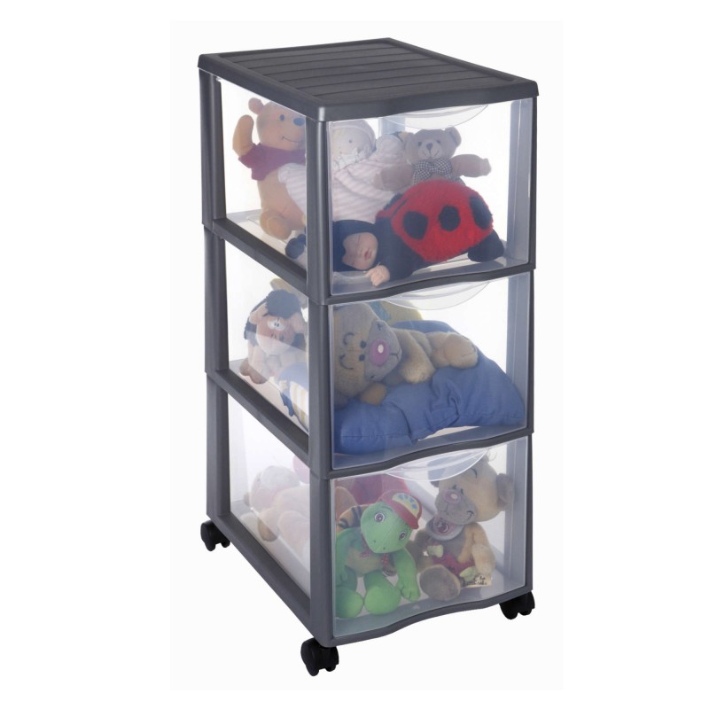 sundis Tour de rangement plastique A4 avec roues Orgamix 3 grands tiroirs transparents - gris