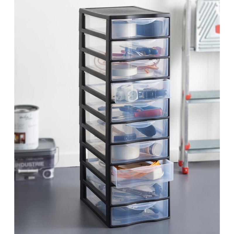 Sundis Tour De Rangement Plastique A4 Orgamix 10 Tiroirs Transparents - Noir