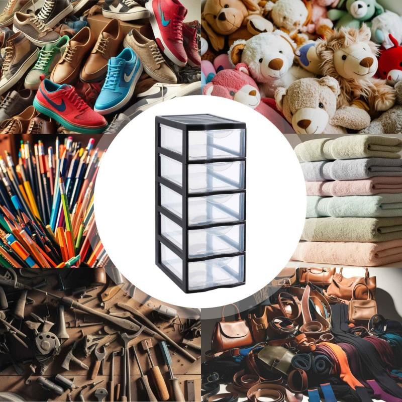 Sundis Tour De Rangement Plastique A4 Orgamix 5 Tiroirs Transparents - Noir