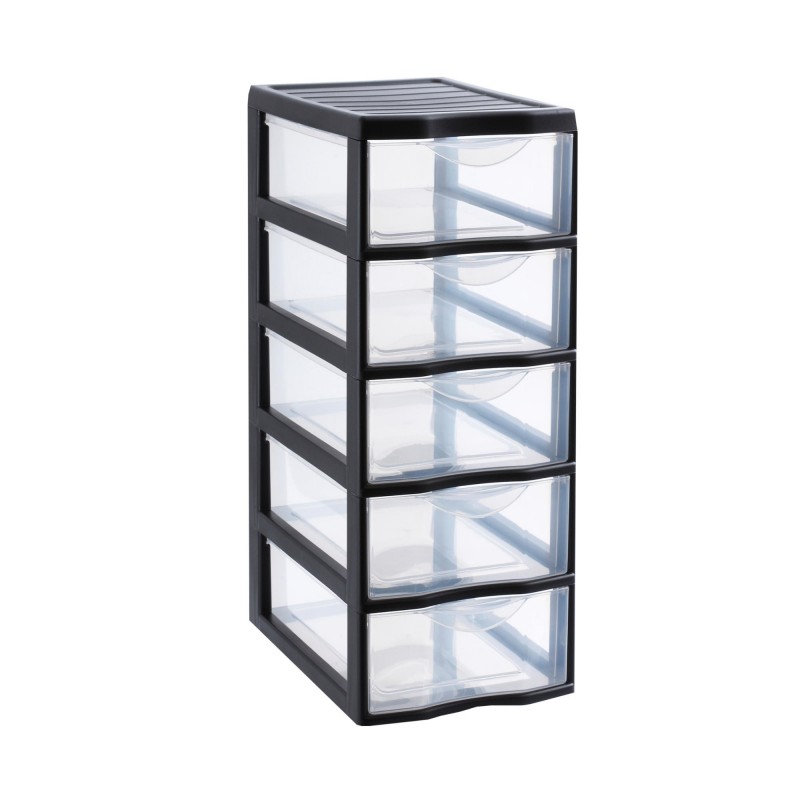 sundis Tour de rangement plastique A4 Orgamix 5 tiroirs transparents - noir