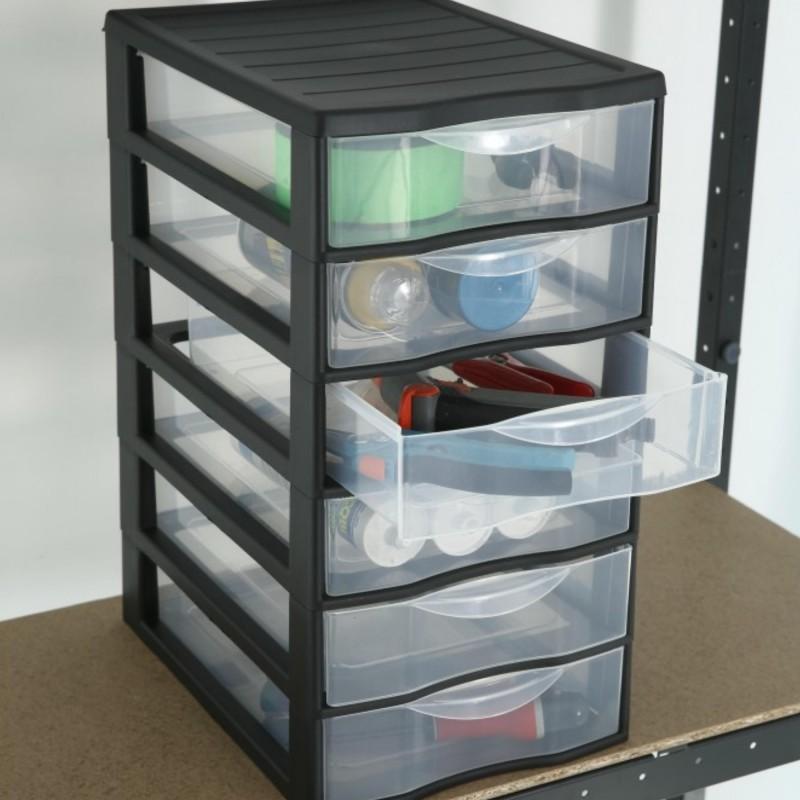 Sundis Tour De Rangement Plastique A4 Orgamix 6 Tiroirs Transparents - Noir