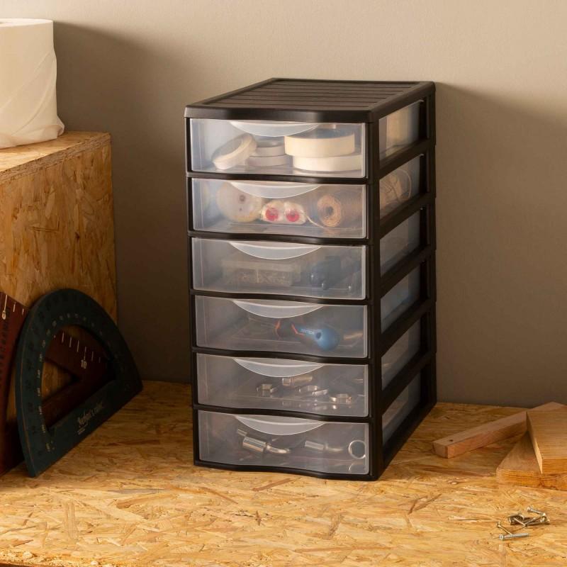 Sundis Tour De Rangement Plastique A4 Orgamix 6 Tiroirs Transparents - Noir