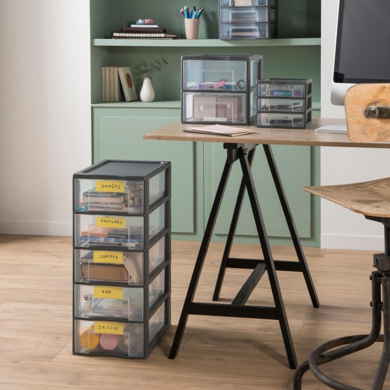 Sundis Tour De Rangement Plastique A4 Tag Tower 5 Tiroirs Transparents - Gris