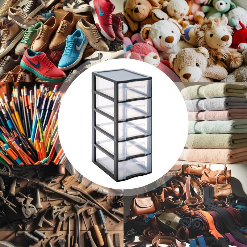 Sundis Tour De Rangement Plastique A4 Tag Tower 5 Tiroirs Transparents - Gris