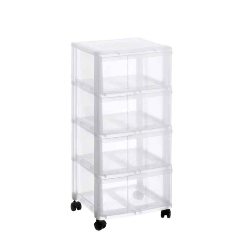 sundis Tour de rangement plastique avec roulettes MODULO XL 4 tiroirs transparents