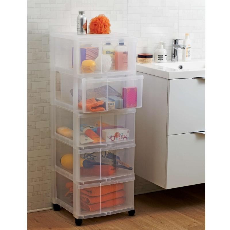 Sundis Tour De Rangement Plastique Avec Roulettes MODULO XL 5 Tiroirs Transparents