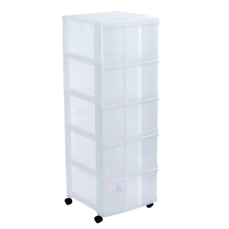 sundis Tour de rangement plastique avec roulettes MODULO XL 5 tiroirs transparents