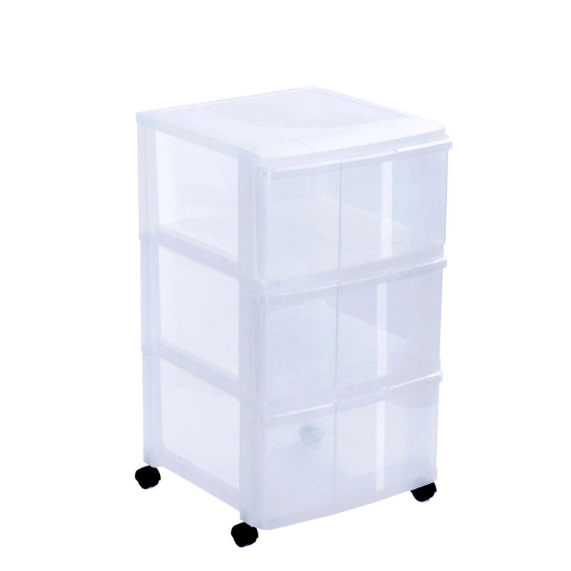 sundis Tour de rangement plastique avec roulettes MODULO XL 3 tiroirs transparents