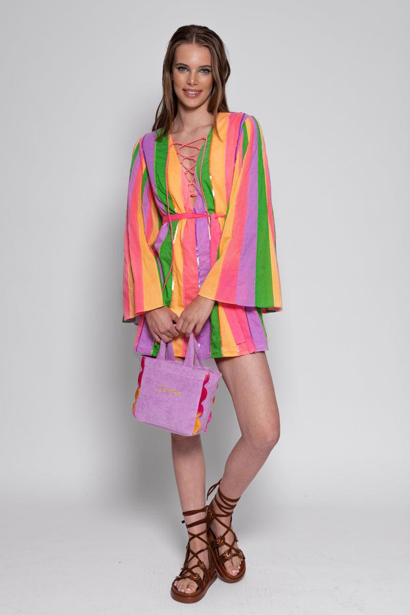 Sundress APRIL SHORT DRESS MIX PRINTEMPS STRIPES AND SEQUINS