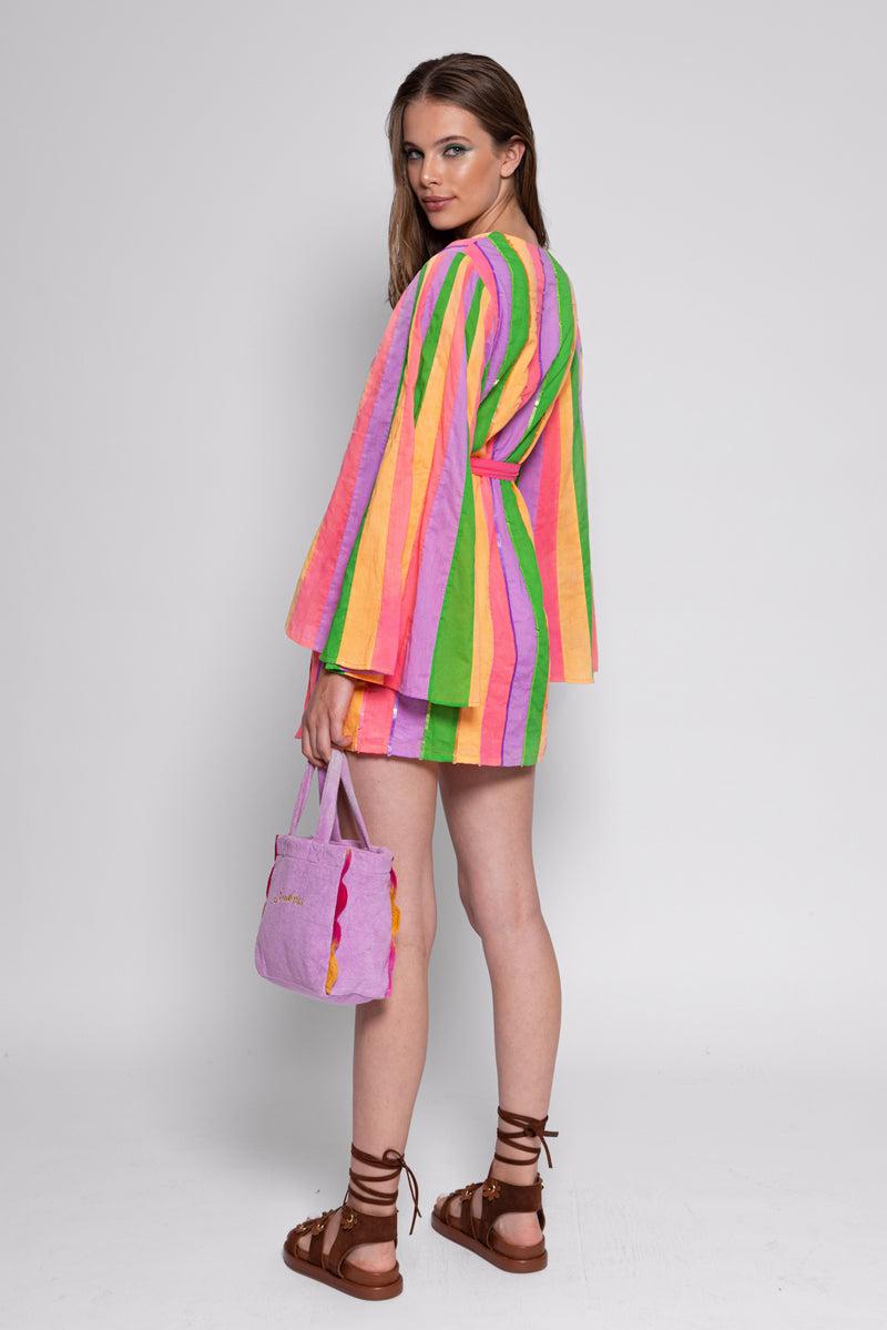 Sundress APRIL SHORT DRESS MIX PRINTEMPS STRIPES AND SEQUINS