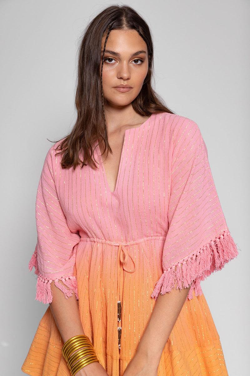 Sundress CANDY SHORT DRESS DUBAI TIE & DYE PINK AND ORANGE