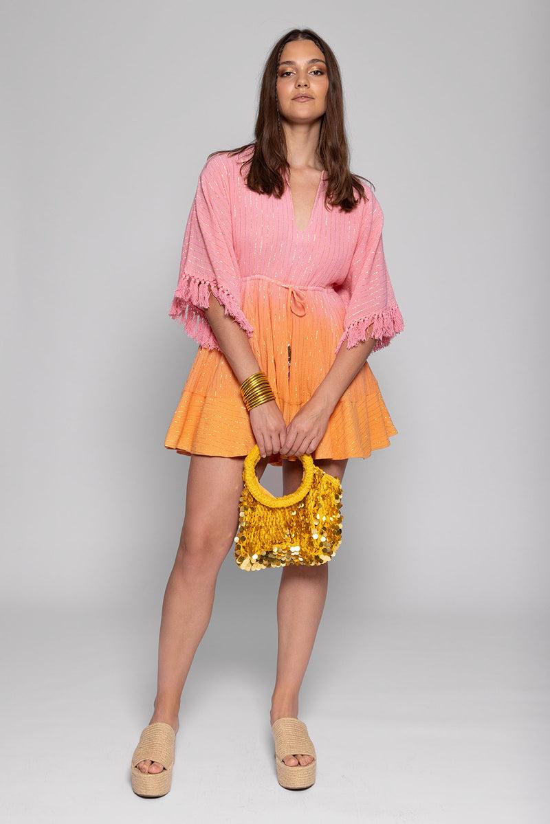 sundress CANDY SHORT DRESS DUBAI TIE & DYE PINK AND ORANGE