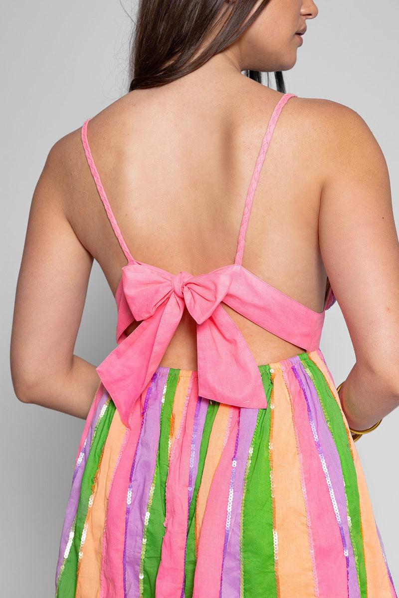 Sundress ELIA SHORT DRESS MIX PRINTEMPS STRIPES AND SEQUINS