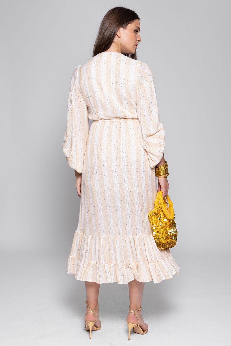 Sundress ESTHER DRESS SAINT BARTH STRIPES OFF WHITE AND BEIGE