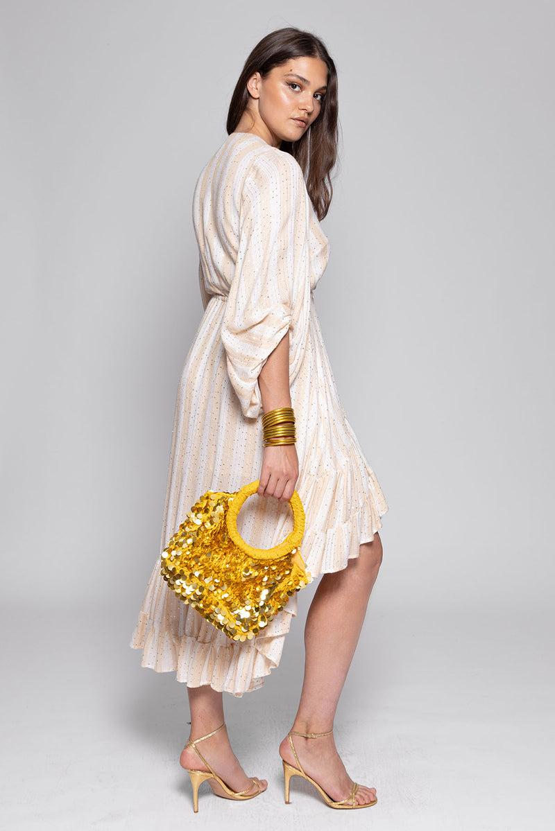 Sundress ESTHER DRESS SAINT BARTH STRIPES OFF WHITE AND BEIGE