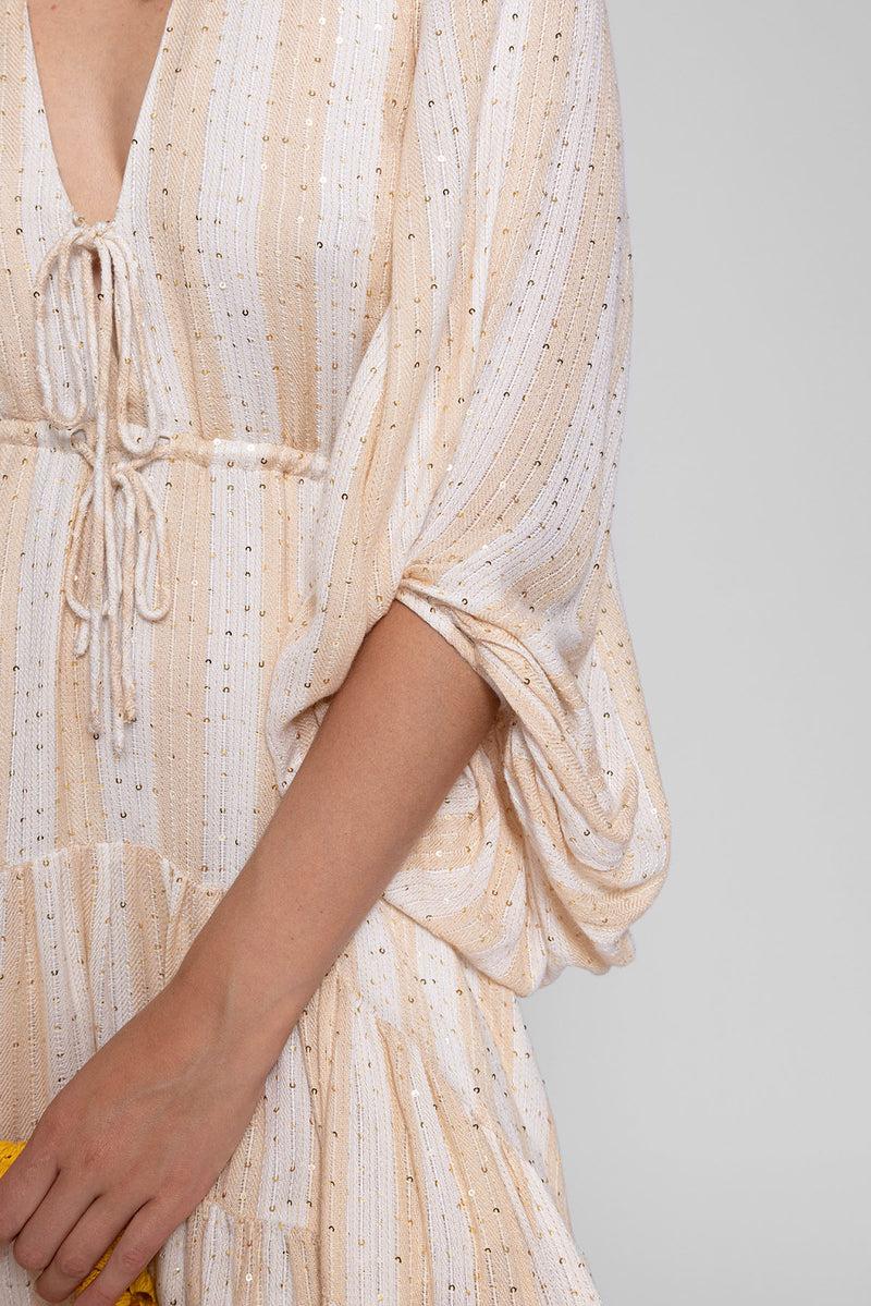 Sundress ESTHER DRESS SAINT BARTH STRIPES OFF WHITE AND BEIGE