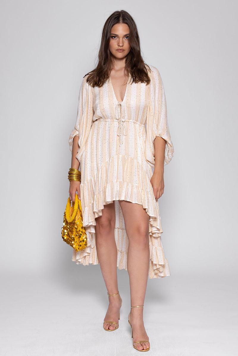 sundress ESTHER DRESS SAINT BARTH STRIPES OFF WHITE AND BEIGE