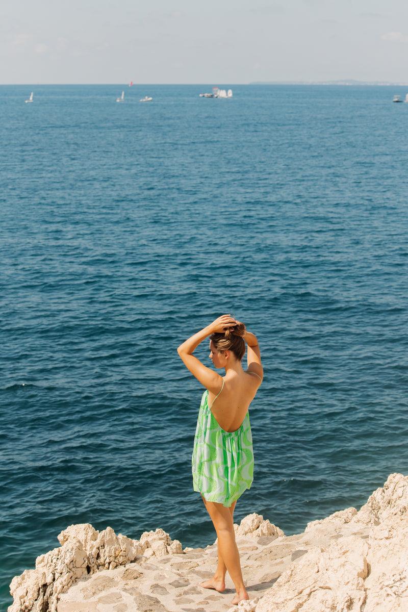 Sundress GRACE SHORT AMAZONIA PRINT WITH RHINESTONES LIME & POOL