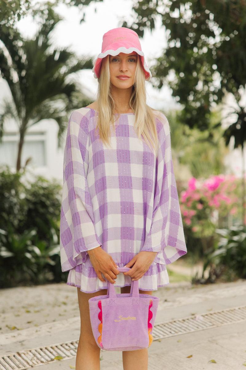 Sundress INDIANA SHORT DRESS GINGHAM LAVENDER / SEQUINS