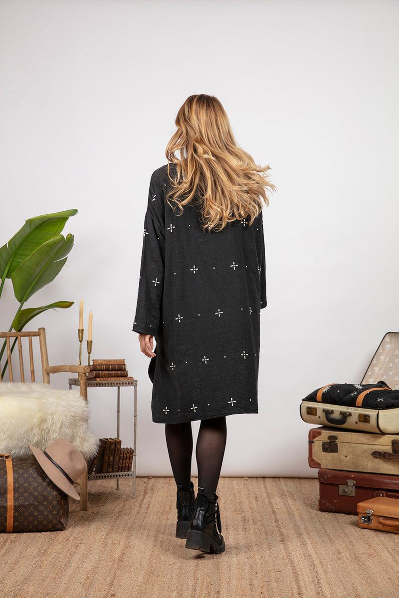 Sundress MASHA BLACK / OFF WHITE EMBROIDERIES SHORT DRESS