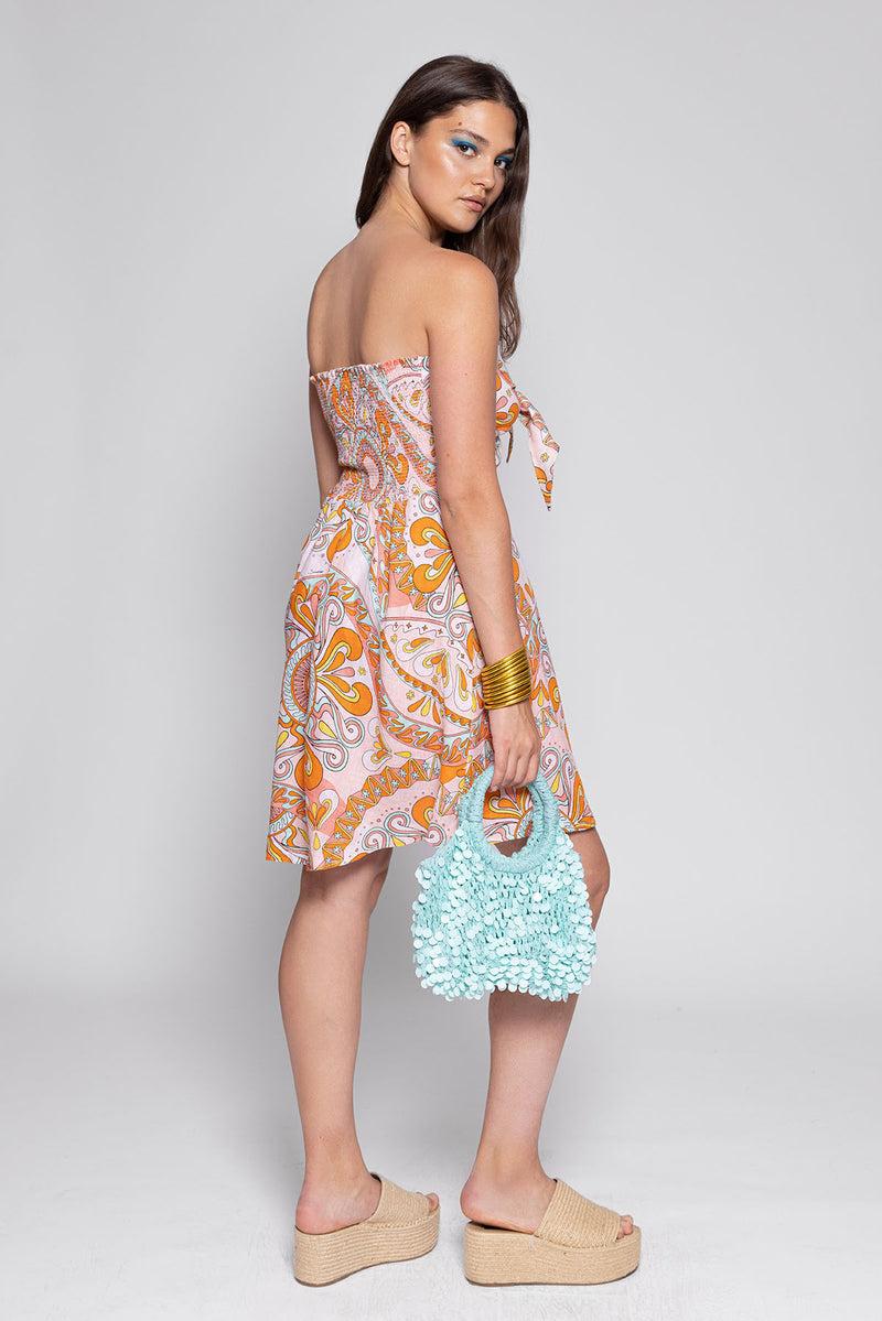 Sundress MATHILDE SHORT DRESS HAVANA LINEN AQUARELLE