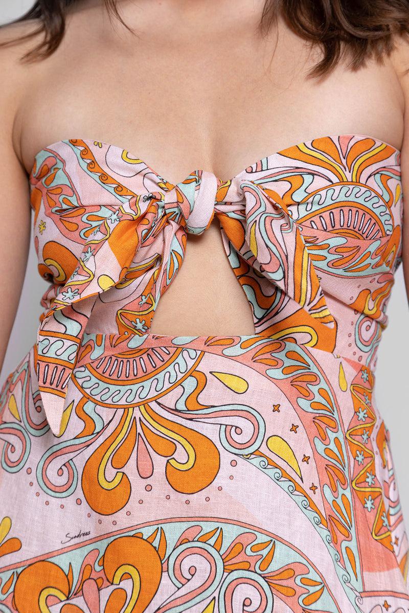 Sundress MATHILDE SHORT DRESS HAVANA LINEN AQUARELLE