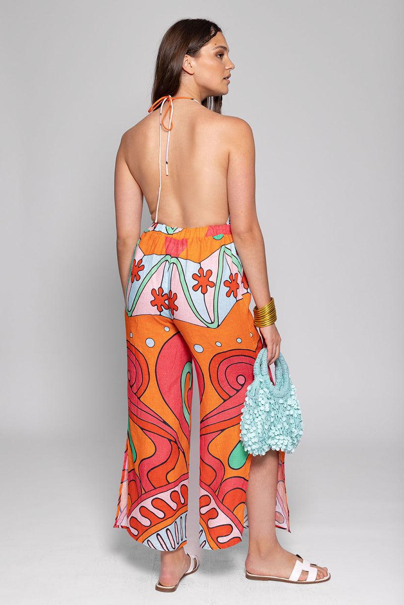 Sundress SIMONA JUMPSUIT BIG HAVANA LINEN FRAMBOISE