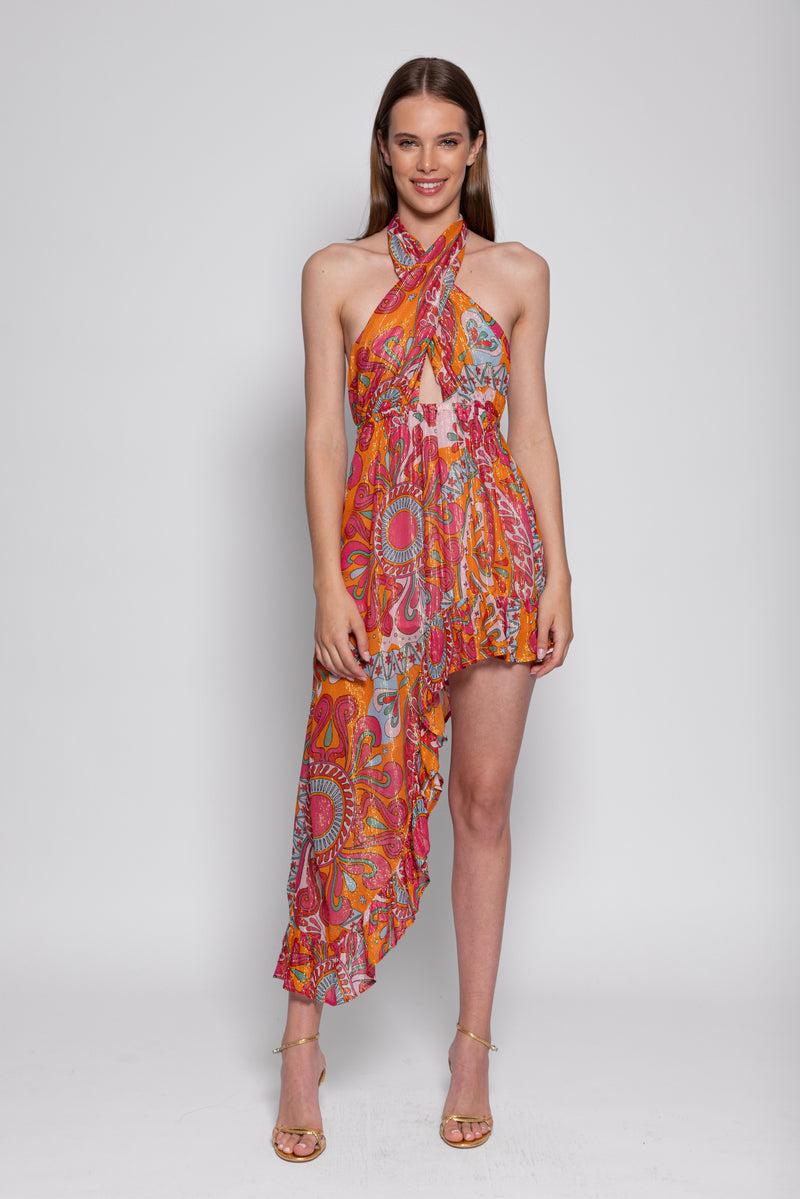 sundress AMINA DRESS MARBELLA HAVANA FRAMBOISE