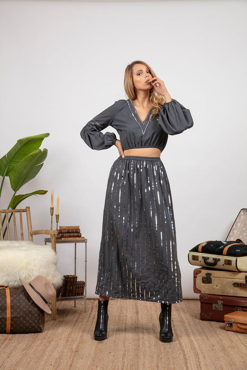 Sundress ANNIE TOP GREY / SILVER SEQUINS LINES