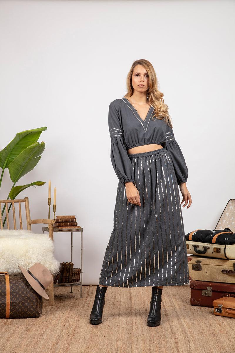 sundress ANNIE TOP GREY / SILVER SEQUINS LINES