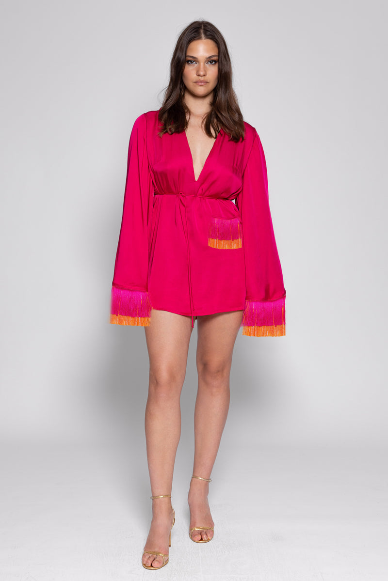 sundress APRIL SHORT DRESS SATIN PINK