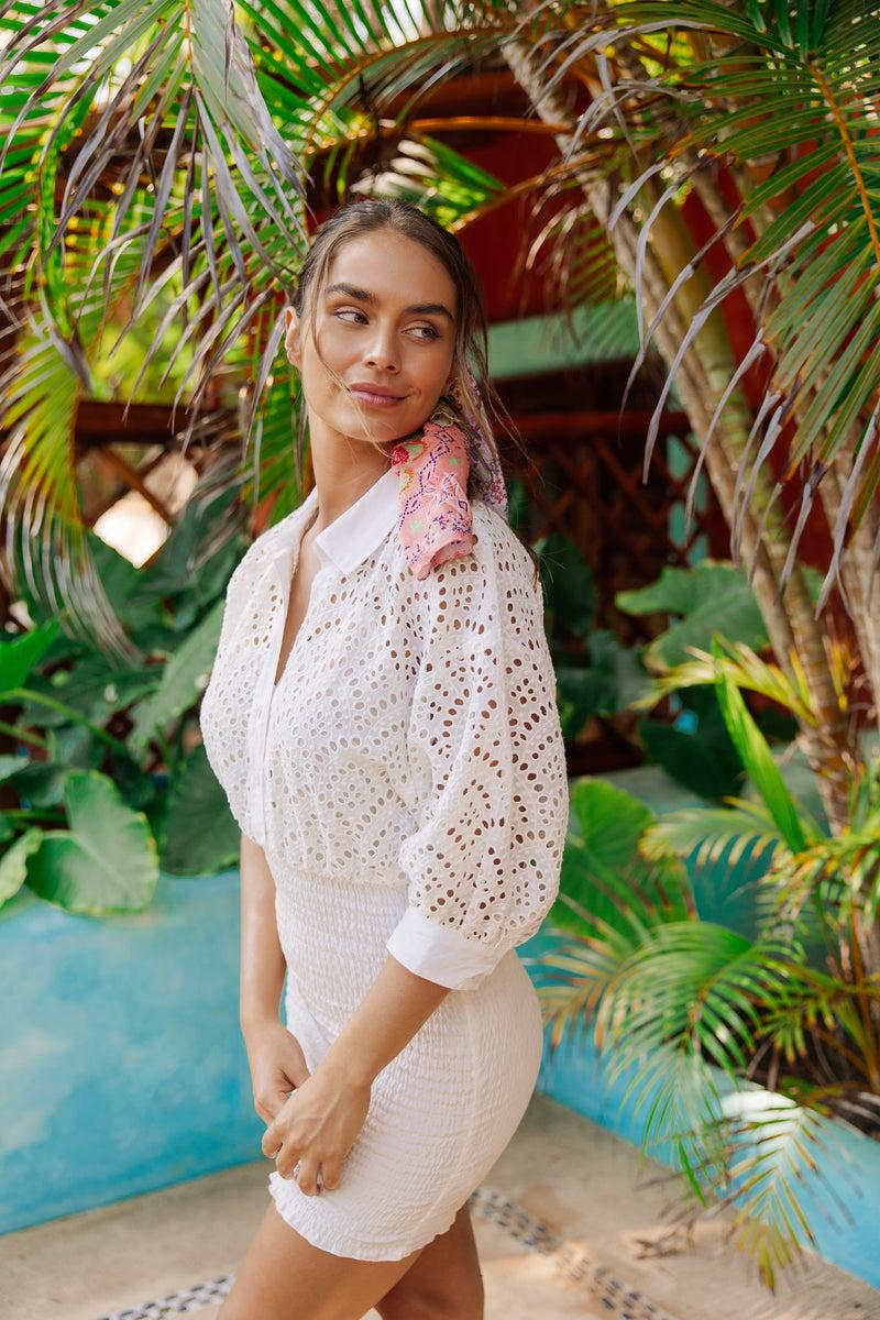 Sundress ARIELLE SHORT DRESS EYELET WHITE