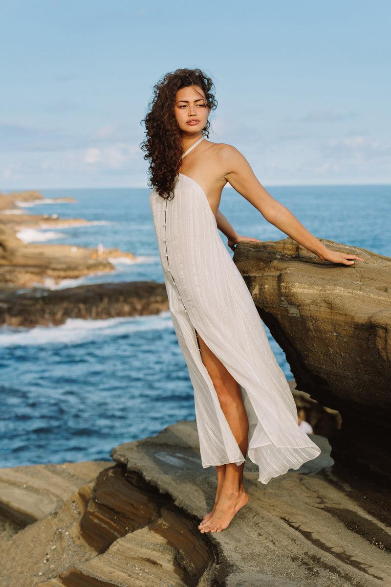 sundress BEA LONG DRESS PALMA WHITE