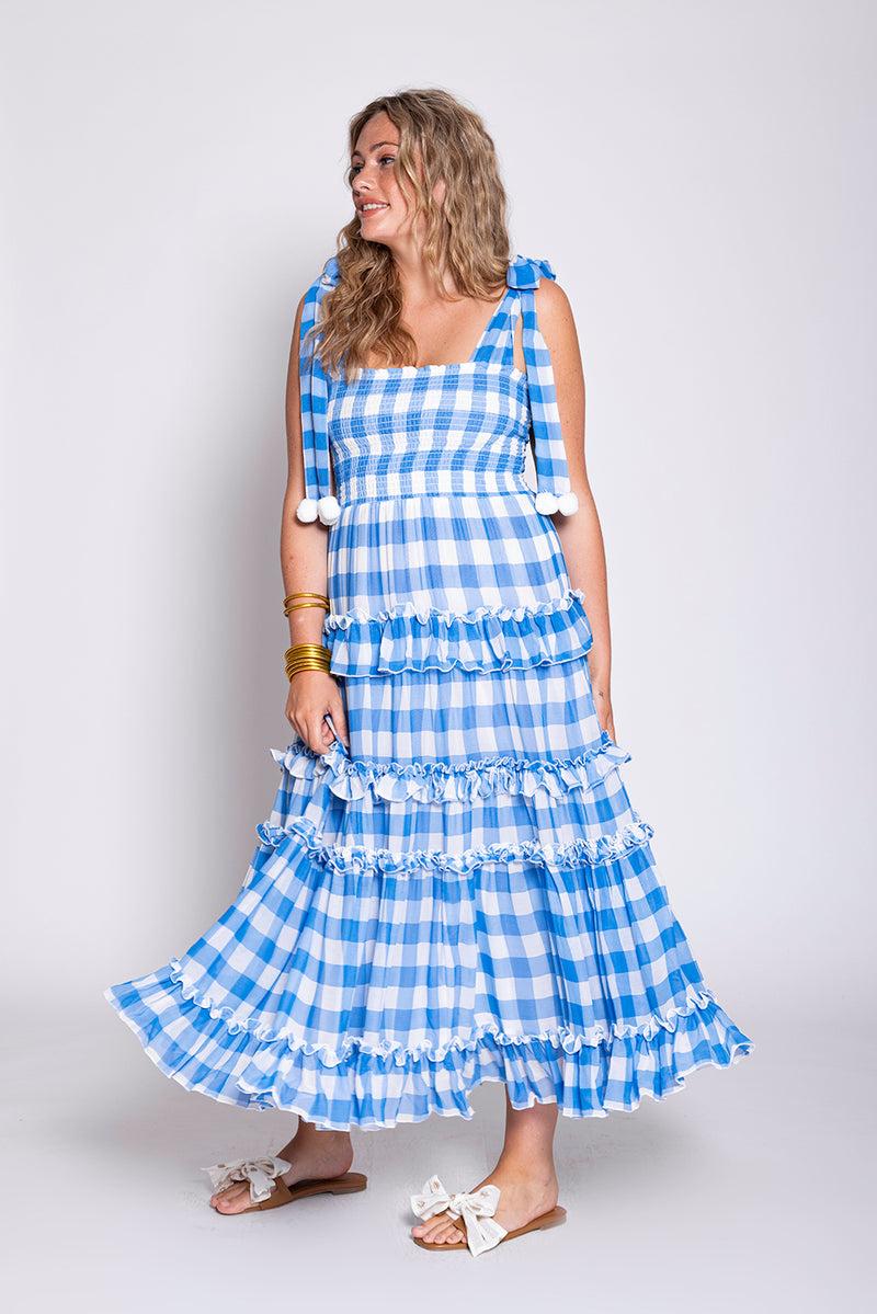 Sundress BERENICE LONG DRESS GINGHAM BLUE