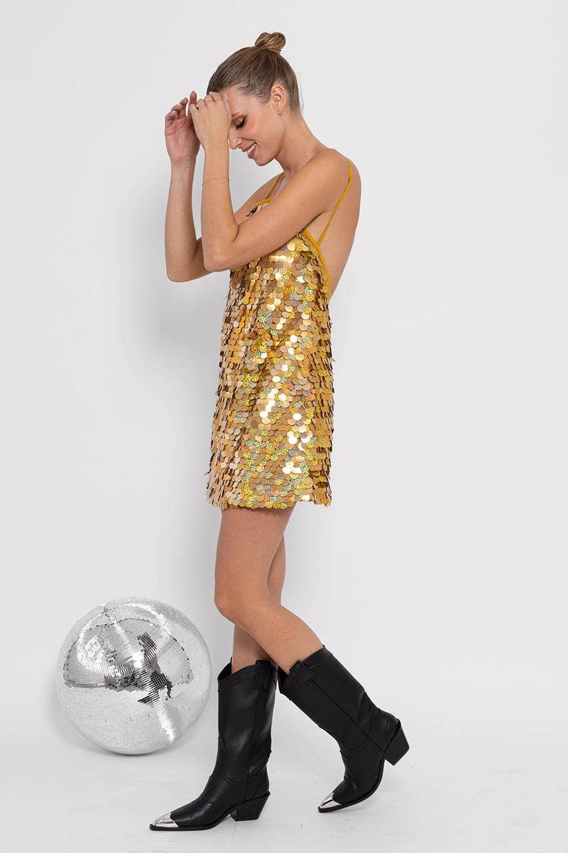 Sundress CAITLIN SHORT DRESS BIG SEQUINS GOLD