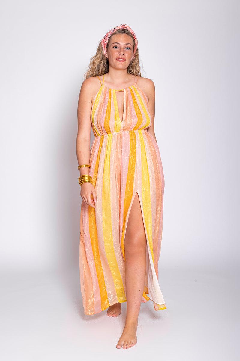 sundress CALI LONG DRESS MARBELLA MIX PEACH