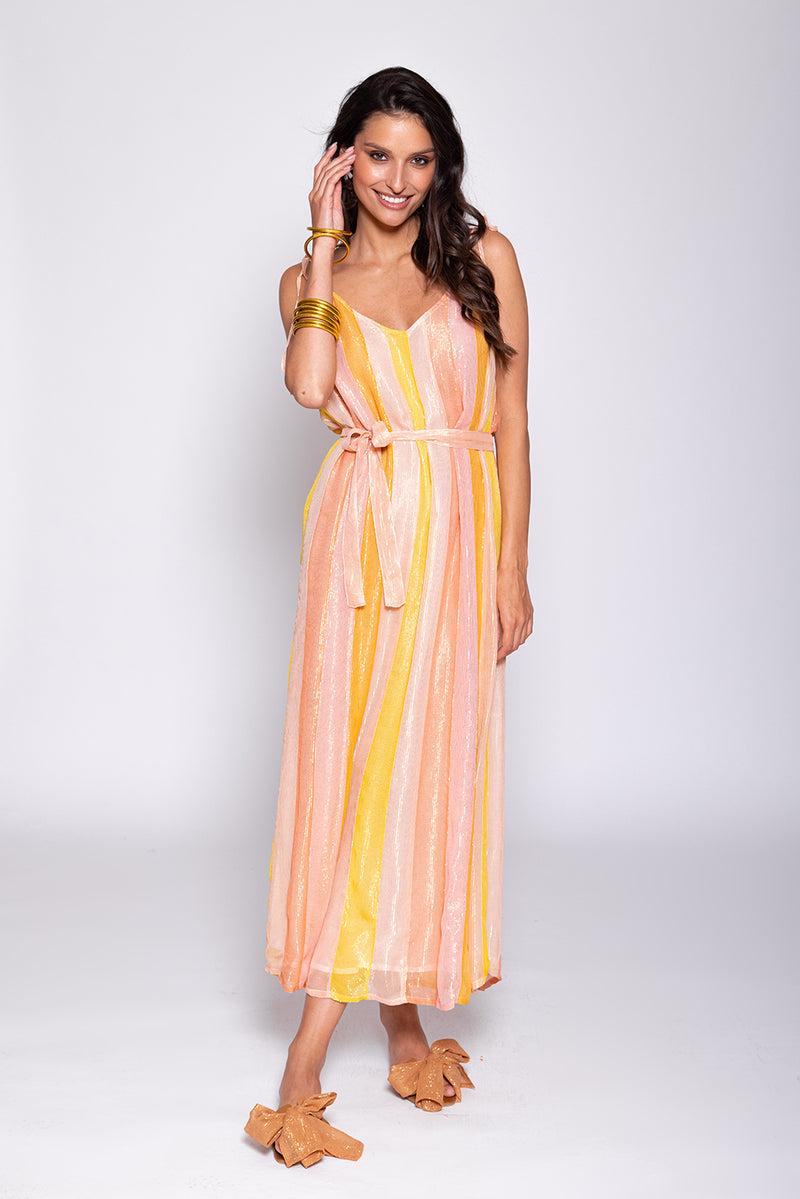 sundress CARY LONG DRESS MARBELLA MIX PEACH