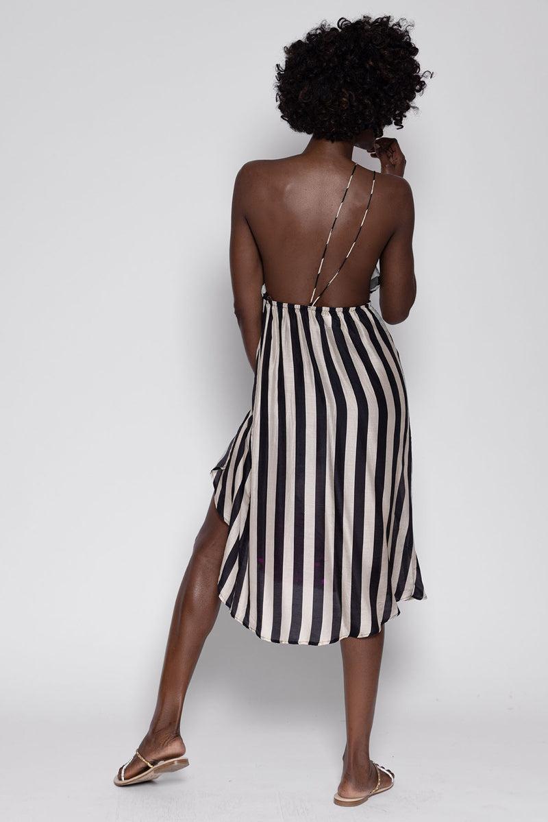 Sundress CELIA DRESS STRIPES OFF WHITE AND BLACK