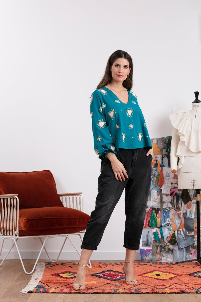 Sundress CHICAGO TOP CANARD & EX VOTO EMBROIDERIES