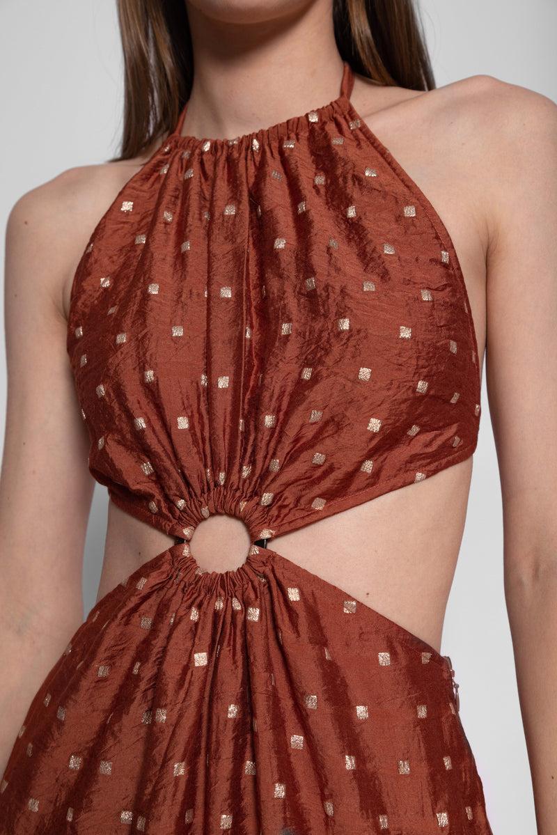 Sundress FILIZA LONG DRESS TANZANIA BROWN AND GOLD