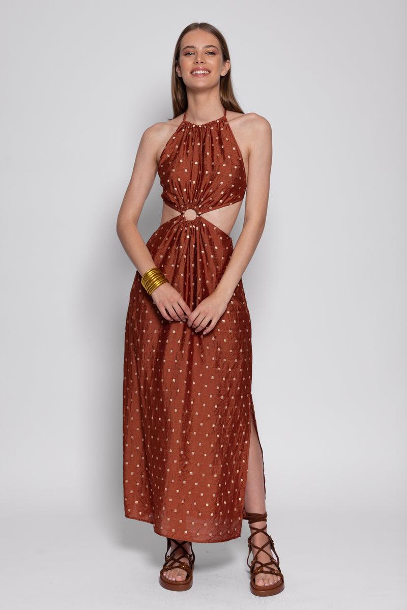 Sundress FILIZA LONG DRESS TANZANIA BROWN AND GOLD