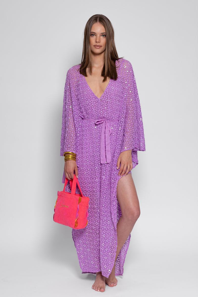 Sundress HELENE CAFTAN CROCHET SEQUINS LAVENDER