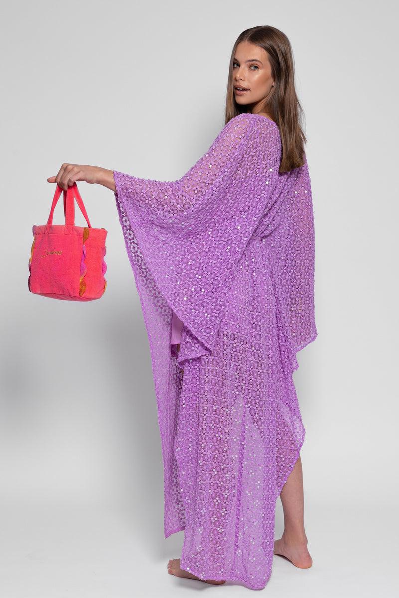 sundress HELENE CAFTAN CROCHET SEQUINS LAVENDER