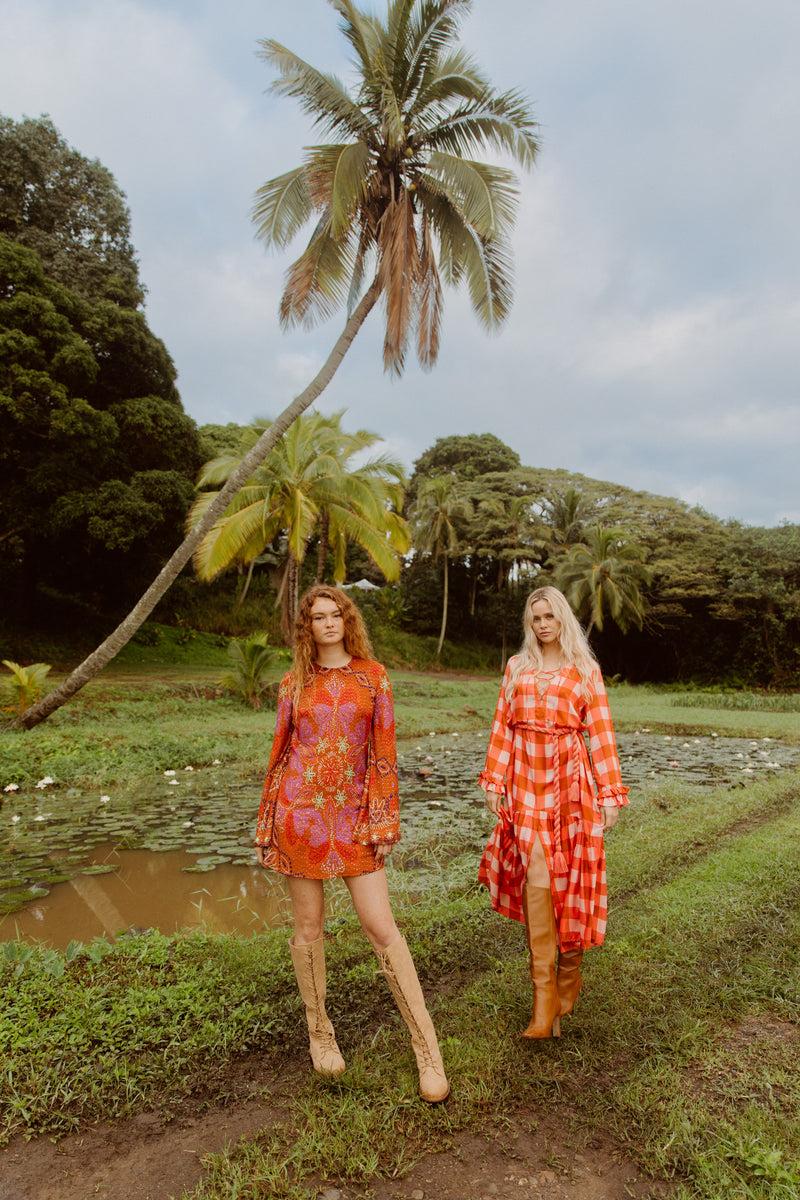 Sundress ISLA LONG DRESS GINGHAM MIX CORAL