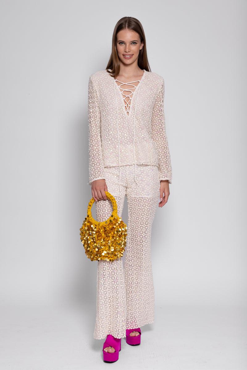 Sundress JANE SHIRT CROCHET SEQUINS OFF WHITE