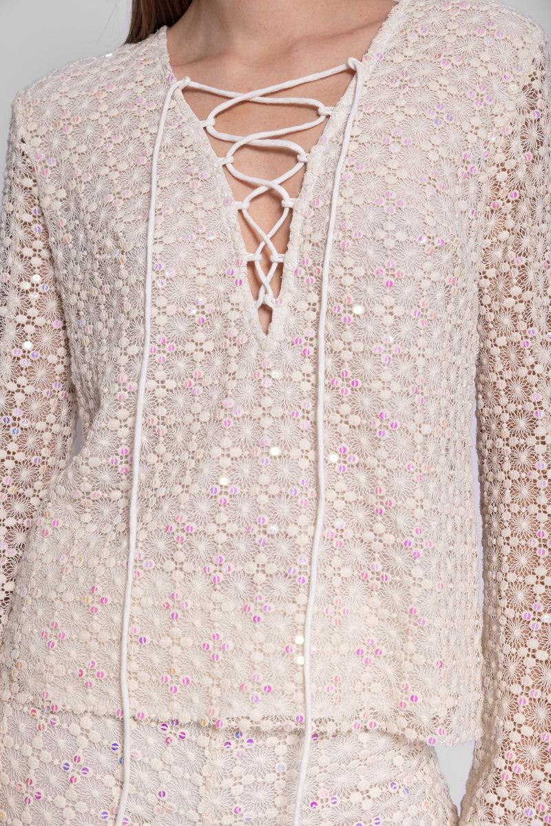 Sundress JANE SHIRT CROCHET SEQUINS OFF WHITE