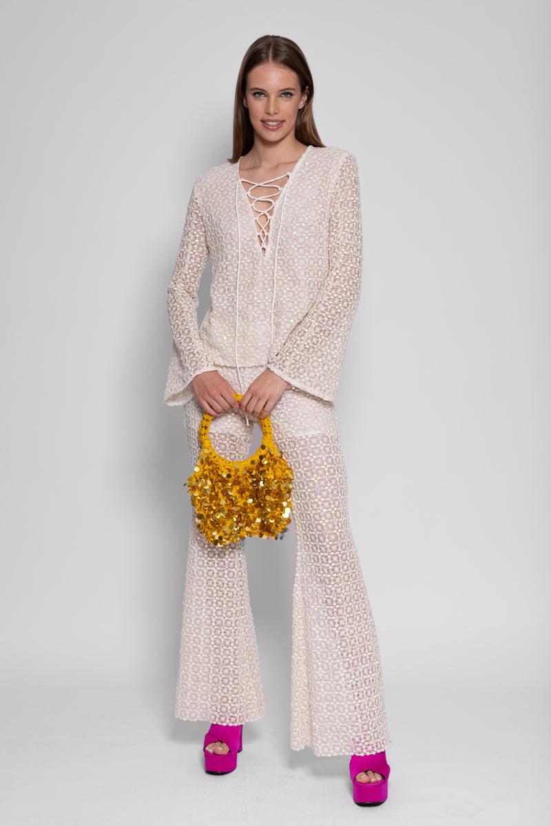 sundress JANE SHIRT CROCHET SEQUINS OFF WHITE