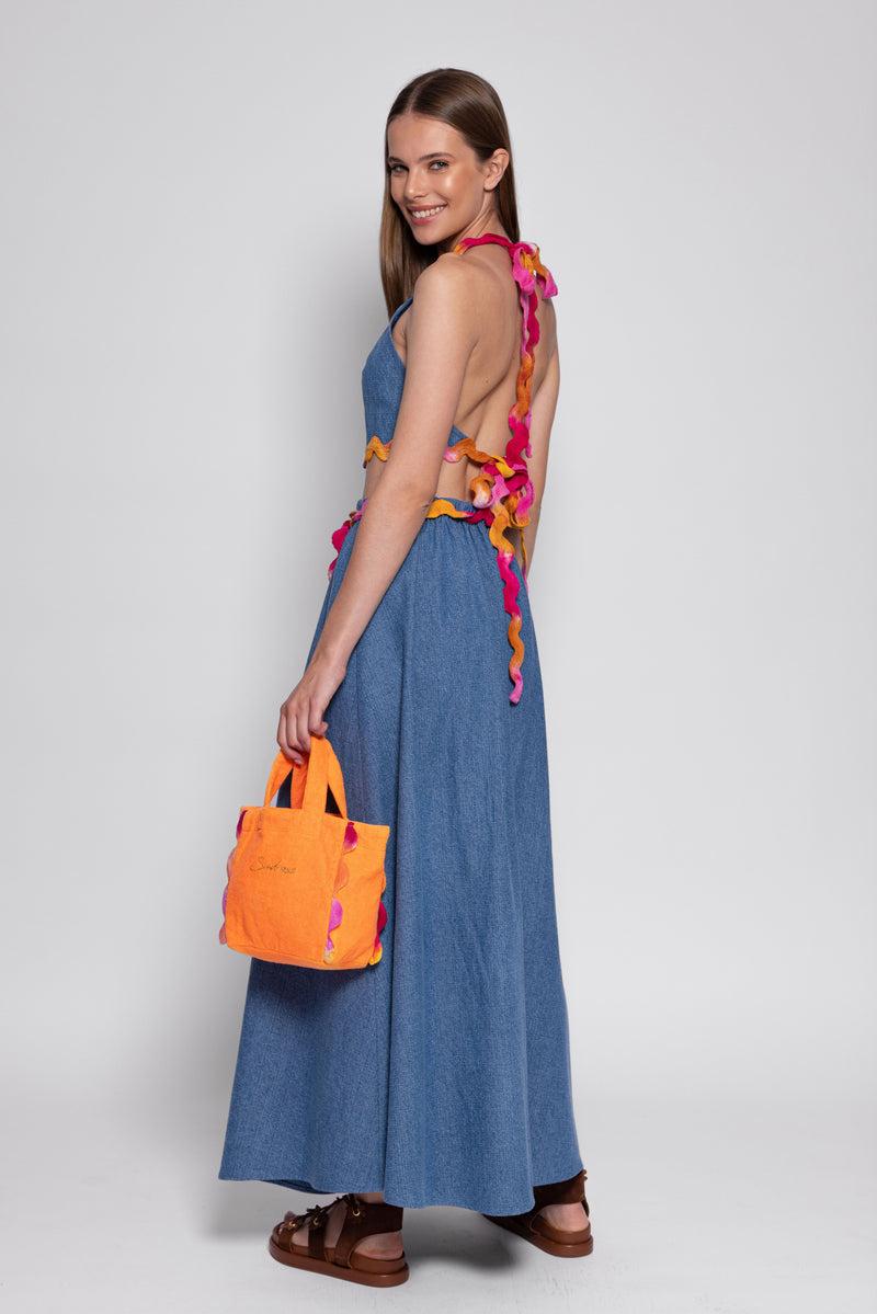 Sundress JANINA SET DENIM AND TIE & DYE RICKRACKS