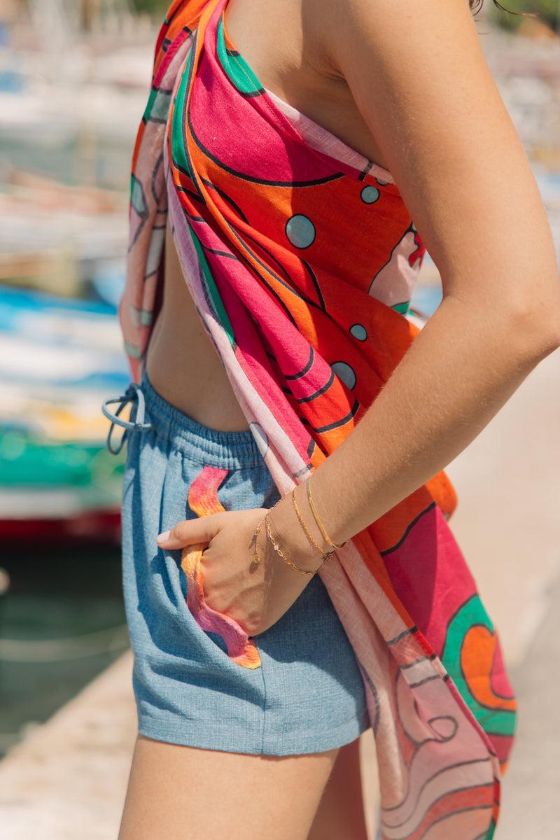 Sundress JANINA SHORT DENIM AND TIE & DYE RICKRACK