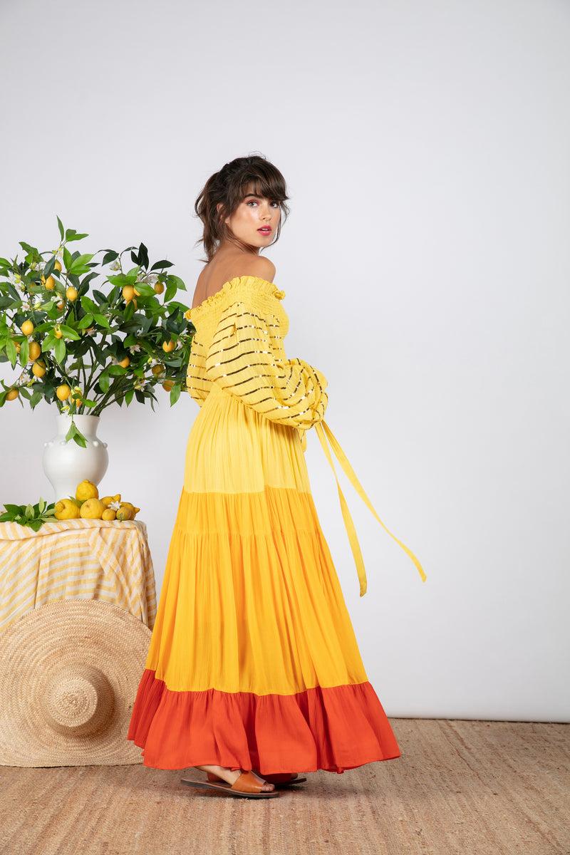 Sundress LALLIE TOP YELLOW / GOLD SEQUINS LINES